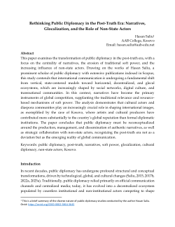 <b>Rethinking Public Diplomacy in the Post-Truth Era: Narratives, Glocalization, and the Role of Non-State Actors</b>
