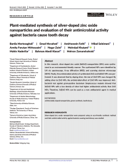 <b>Plant-mediated synthesis of silver-doped zinc oxide nanoparticles and evaluation of their antimicrobial activity against bacteria cause tooth decay</b>