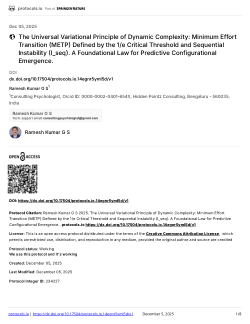 The Universal Variational Principle of Dynamic Complexity: Minimum Effort Transition (METP) Defined by the 1/e Critical Threshold and Sequential Instability (I_seq). A Foundational Law for Predictive Configurational Emergence.