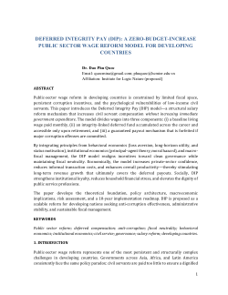 DEFERRED INTEGRITY PAY (DIP): A ZERO-BUDGET-INCREASE PUBLIC SECTOR WAGE REFORM MODEL FOR DEVELOPING COUNTRIES