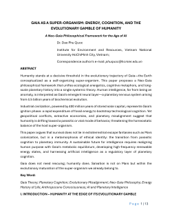 <b>GAIA AS A SUPER-ORGANISM: ENERGY, COGNITION, AND THE EVOLUTIONARY GAMBLE OF HUMANITY</b>