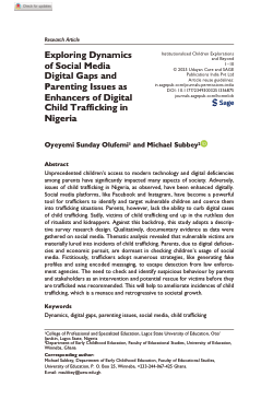 Exploring Dynamics of Social Media Digital Gaps and Parenting Issues as Enhancers of Digital Child Trafficking in Nigeria.