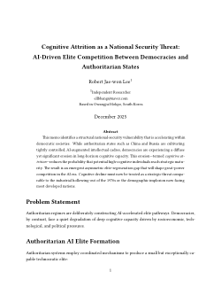 Cognitive Attrition as a National Security Threat:AI-Driven Elite Competition Between Democracies and Authoritarian States