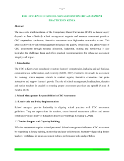 INFLUENCE OF SCHOOL MANAGEMENT ON CBC ASSESSMENT PRACTICES IN KENYA