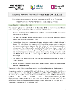 Scoping Review Protocol – <b>updated 10.12.2025</b> - "Discursive measures to characterize patients with Mild Cognitive Impairment and Alzheimer’s Disease: a scoping review"