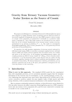 Gravity from Ternary Vacuum Geometry: Scalar Torsion as the Source of Cosmic Acceleration