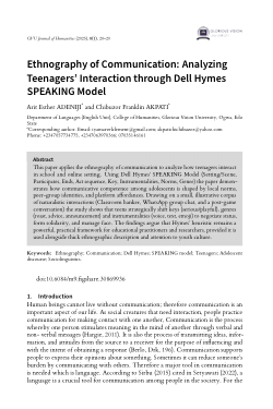 Ethnography of Communication: Analyzing Teenagers’ Interaction through Dell Hymes SPEAKING Model