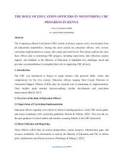 <b>ROLE OF EDUCATION OFFICERS IN MONITORING CBC PROGRESS IN KENYA </b>