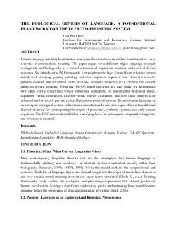 <b>THE ECOLOGICAL GENESIS OF LANGUAGE: A FOUNDATIONAL FRAMEWORK FOR THE F0 PROTO-PHONEMIC SYSTEM</b>