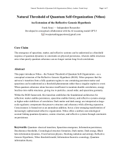 Natural Threshold of Quantum Self-Organization (Nthos)An Extension of the Reflective Genesis Hypothesis