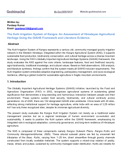 <b>The Kuhl Irrigation System of Kangra: An Assessment of Himalayan Agricultural Heritage Using the GIAHS Framework and Literature Evidence.</b>