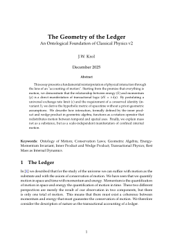 The Geometry of the Ledger:An Ontological Foundation of Classical Physics