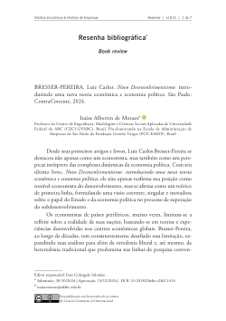 <p></p>BRESSER-PEREIRA, Luiz Carlos. Novo Desenvolvimentismo: Introduzindo uma nova teoria econômica e economia política. São Paulo: ContraCorrente, 2024