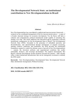 The Developmental Network State an institutional contribution to New Developmentalism in Brazil