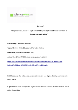 Review of "Targets of Hate, Shame or Exploitation?: The (Violent) Conundrum of Sex Work in Democratic South Africa" by Ciocioc Ion Valentin
