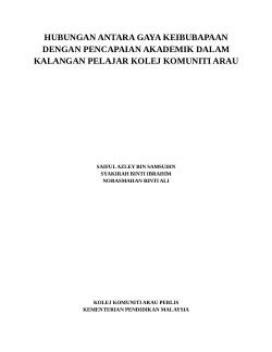 Hubungan Antara Gaya Keibubapaan Dengan Pencapaian Akademik Dalam Kalangan Pelajar Kolej Komuniti Arau