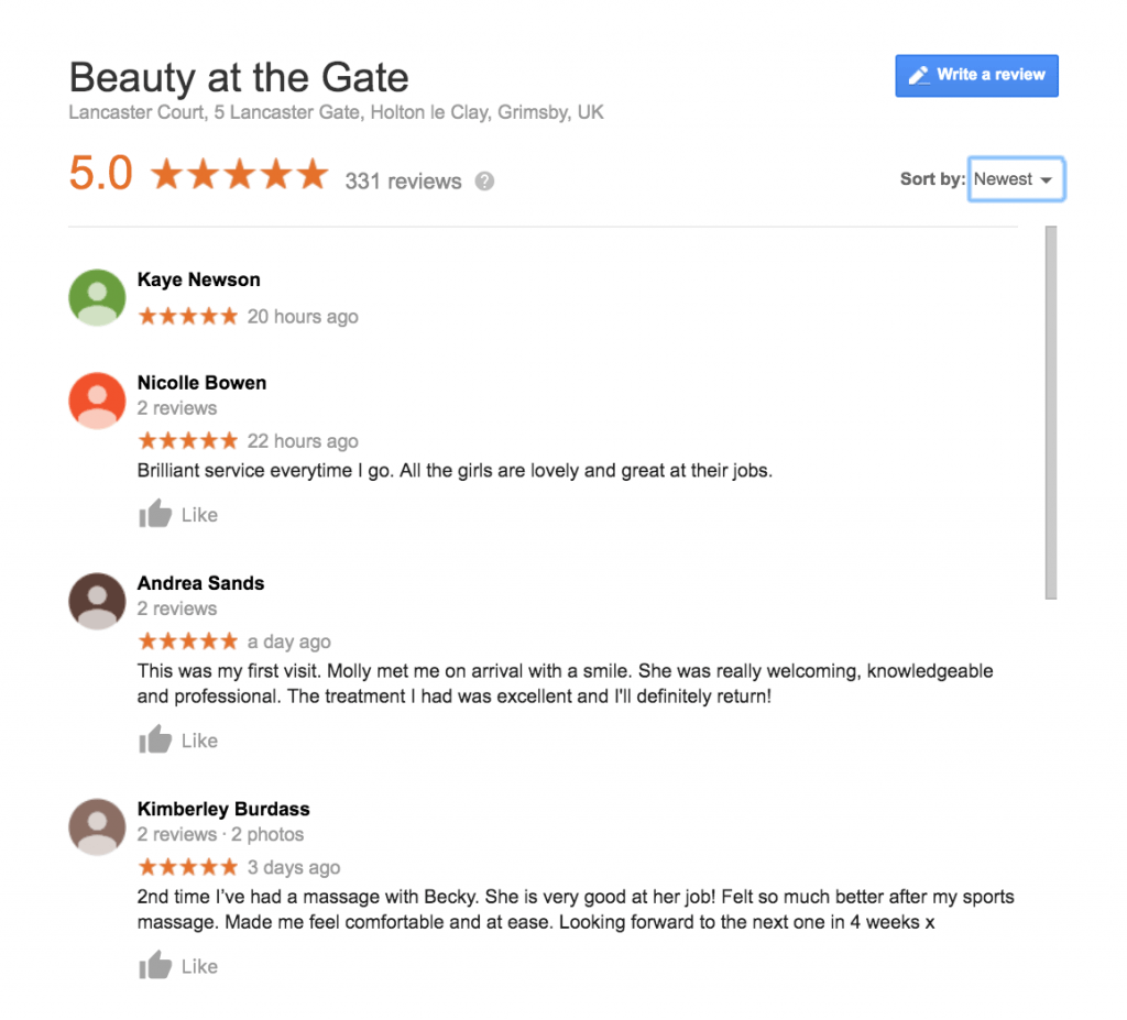 Beauty & Man at the Gate, Google reviews