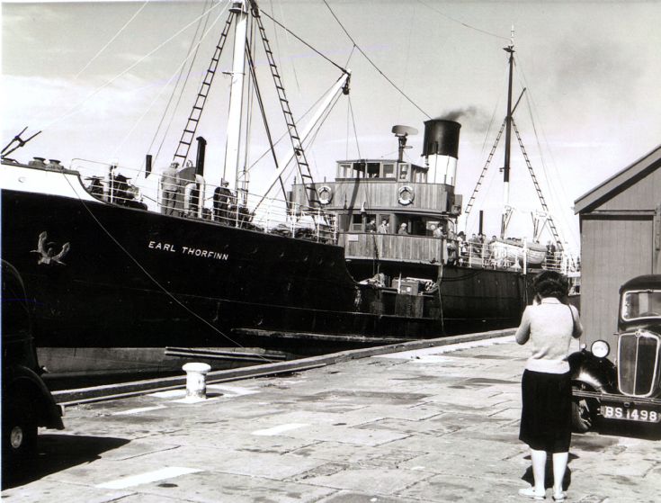 Earl Thorfinn approaching Stronsay Pier.