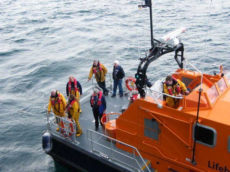 Longhope Lifeboat approaching HMS Ark Royal