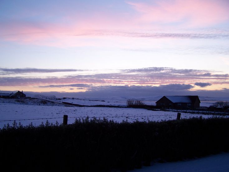 Dusk, with Harray Loch and Hoy in the background