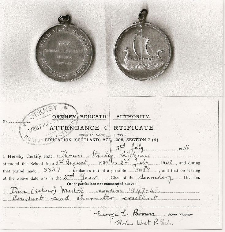 Dux Medal, Holm West School