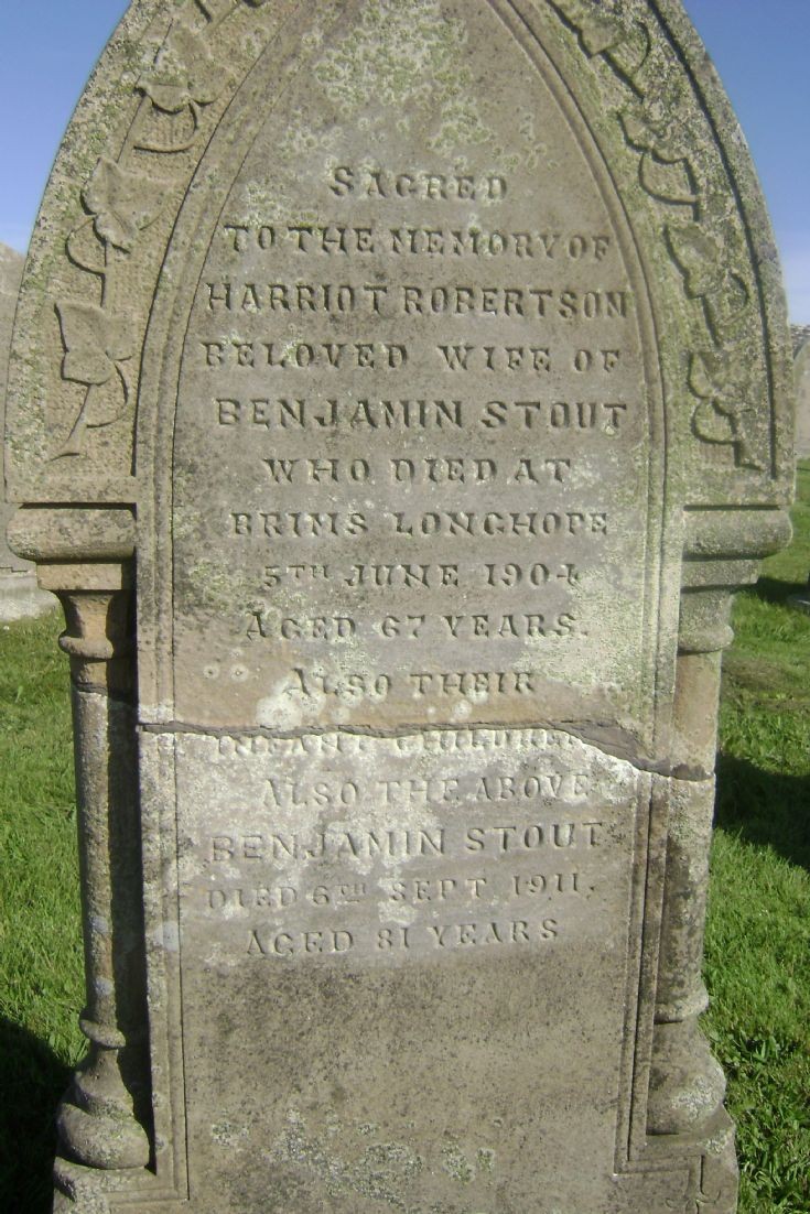 Benjie Stouts grave stone in Ousna Kirkyard