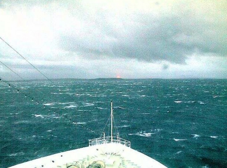 MS Europa approaches Hoxa Sound