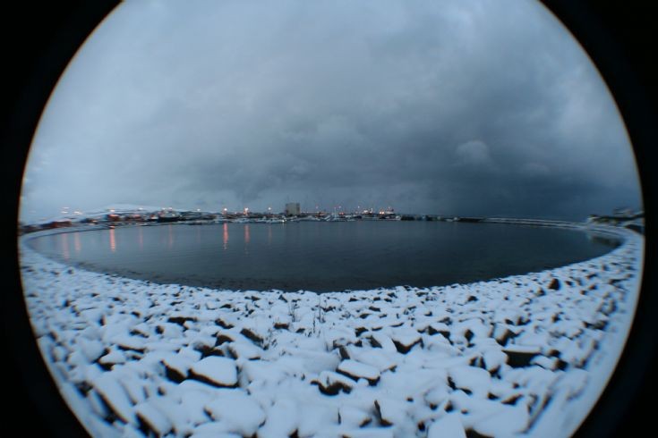 (Flying) fisheye view of Kirkwall Marina