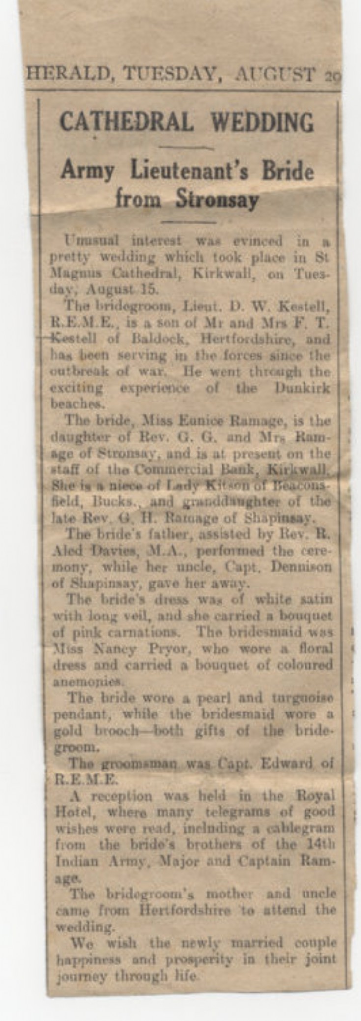 Army Lieutenant's Bride from Stronsay