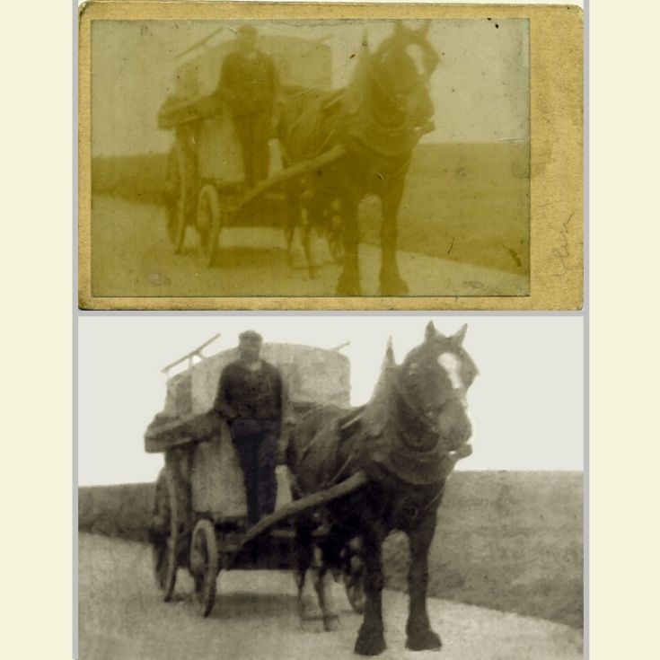 Magnus Russell with van in 1890s restored