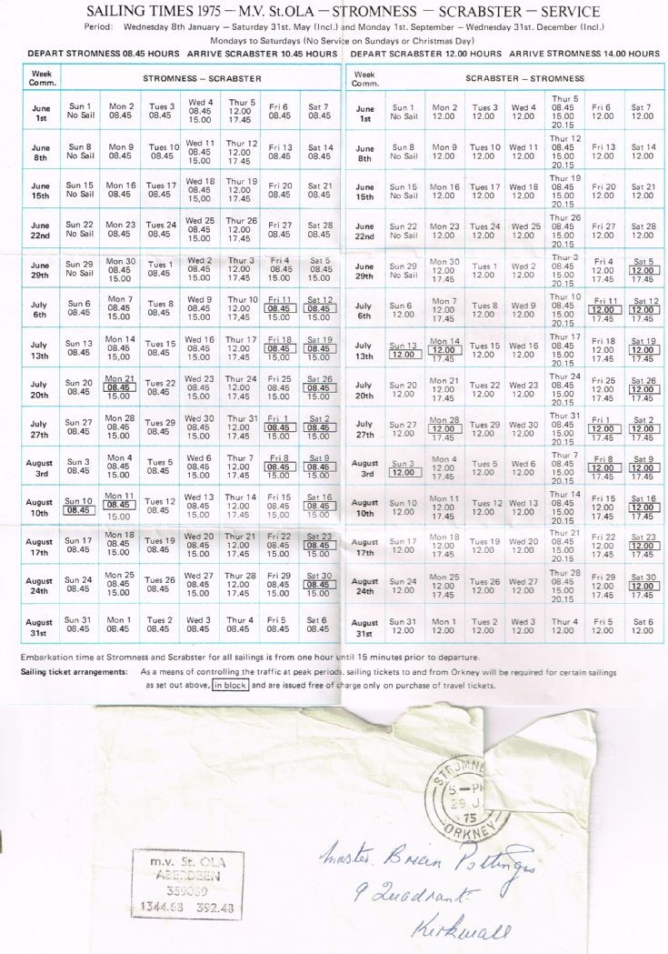 St Ola timetable from 1975