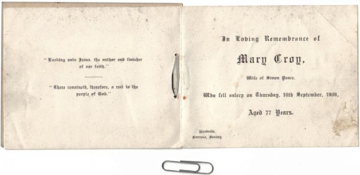 Memoriam card for Mary Croy