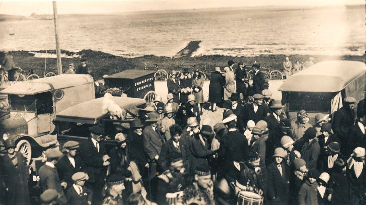 Pipe Band in Co-op Square, Pierowall - circa 1930