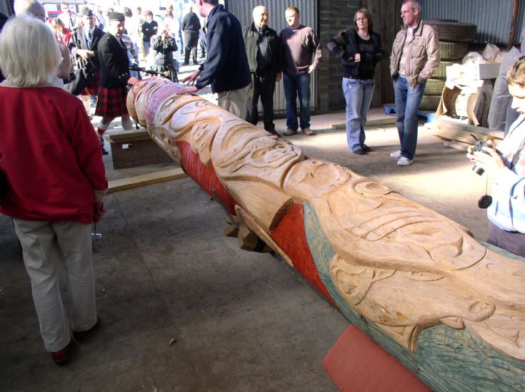 Holm totem pole in shed at Rockworks