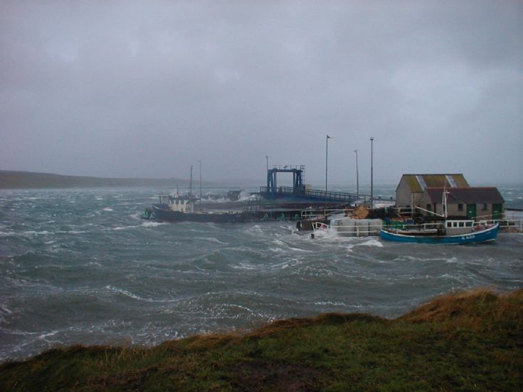 Eday Pier in NW blow