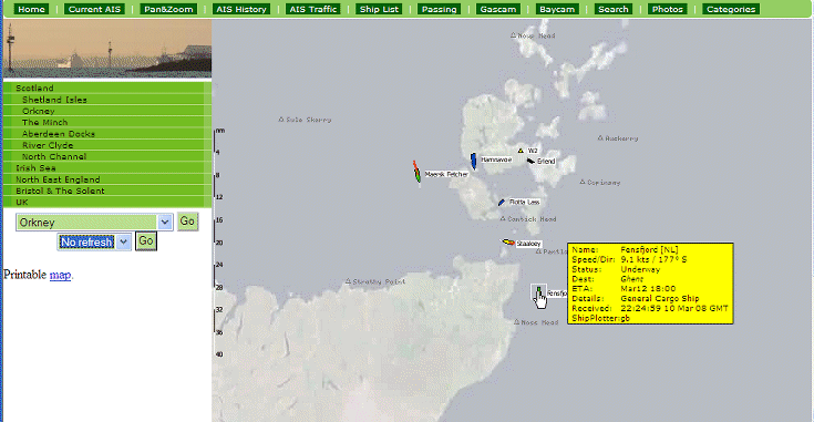 AIS map for the Orkney area