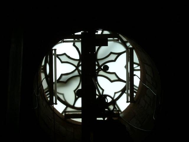 Behind the clock face