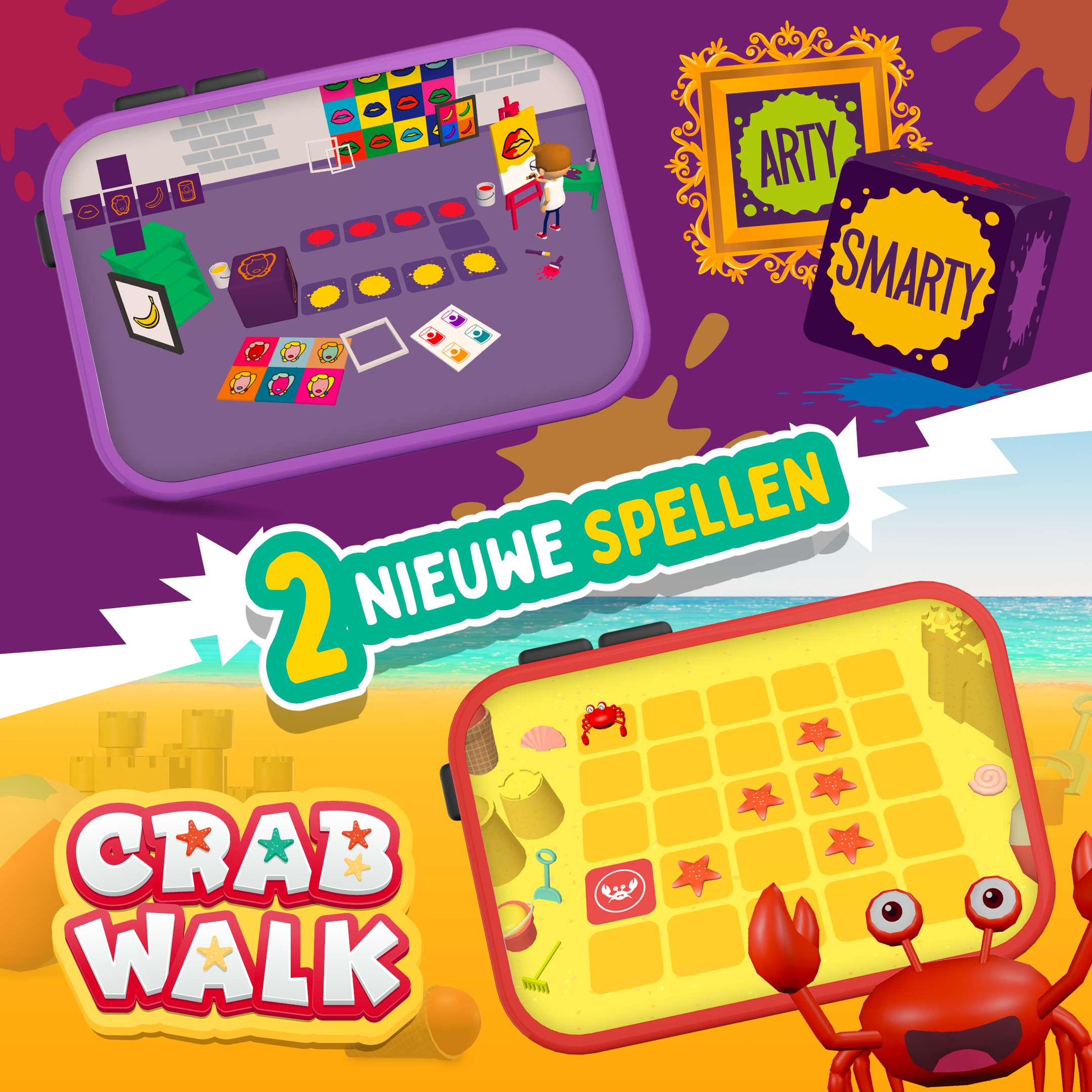 Twee nieuwe spellen in SmartGames Playroom: Arty Smarty en Crab Walk 