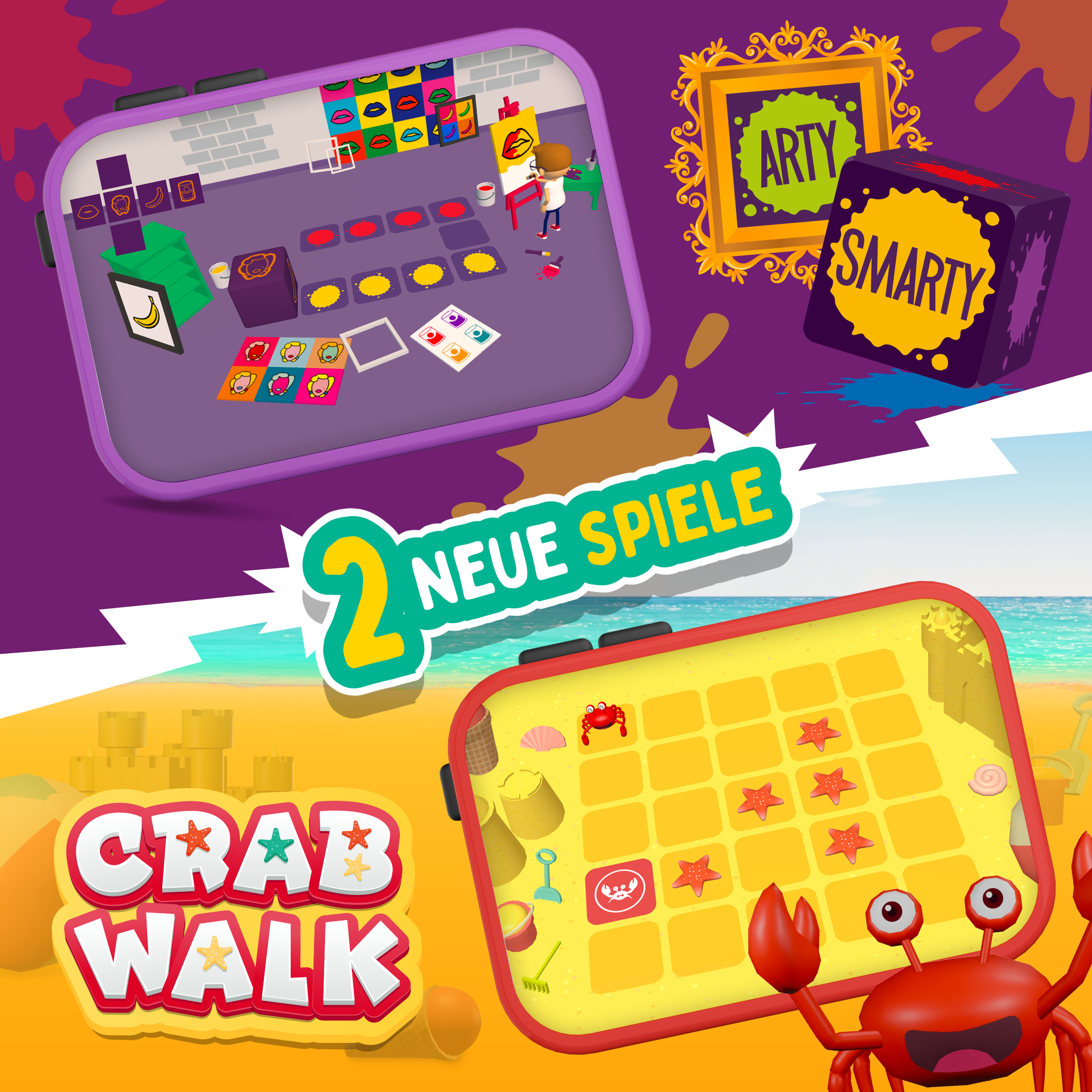 Zwei neue Spiele in SmartGames Playroom: Arty Smarty und Crab Walk 