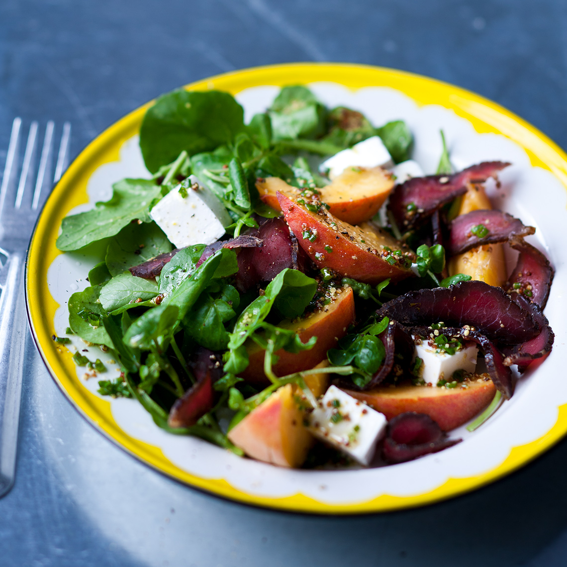 Biltong and peach salad