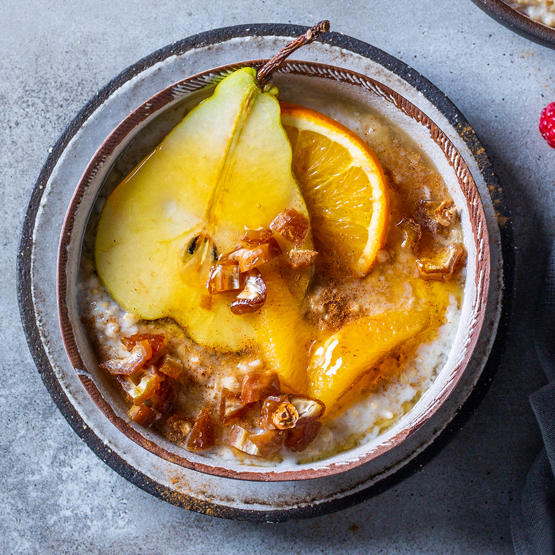 Pear, orange ’n date bowl