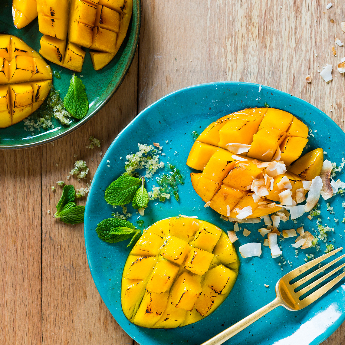 Mango with whipped coconut cream and lime sugar
