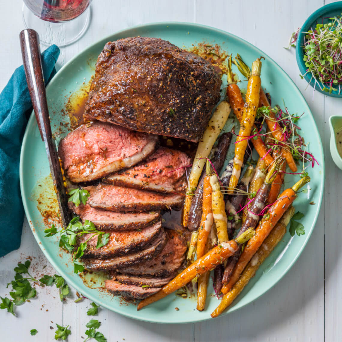 Moroccan picanha steak with tahini carrots