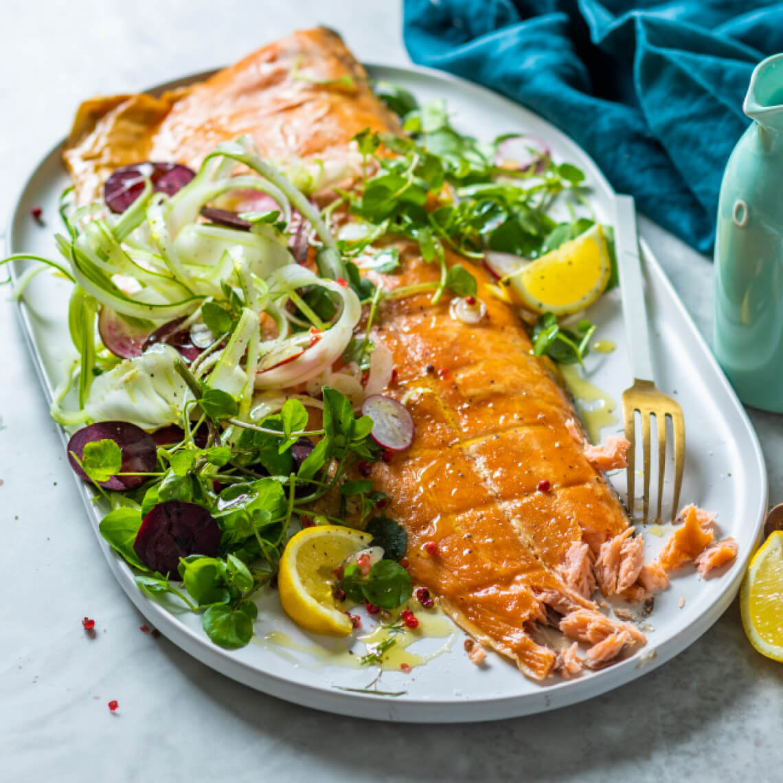 Smoked salmon with pickled salad