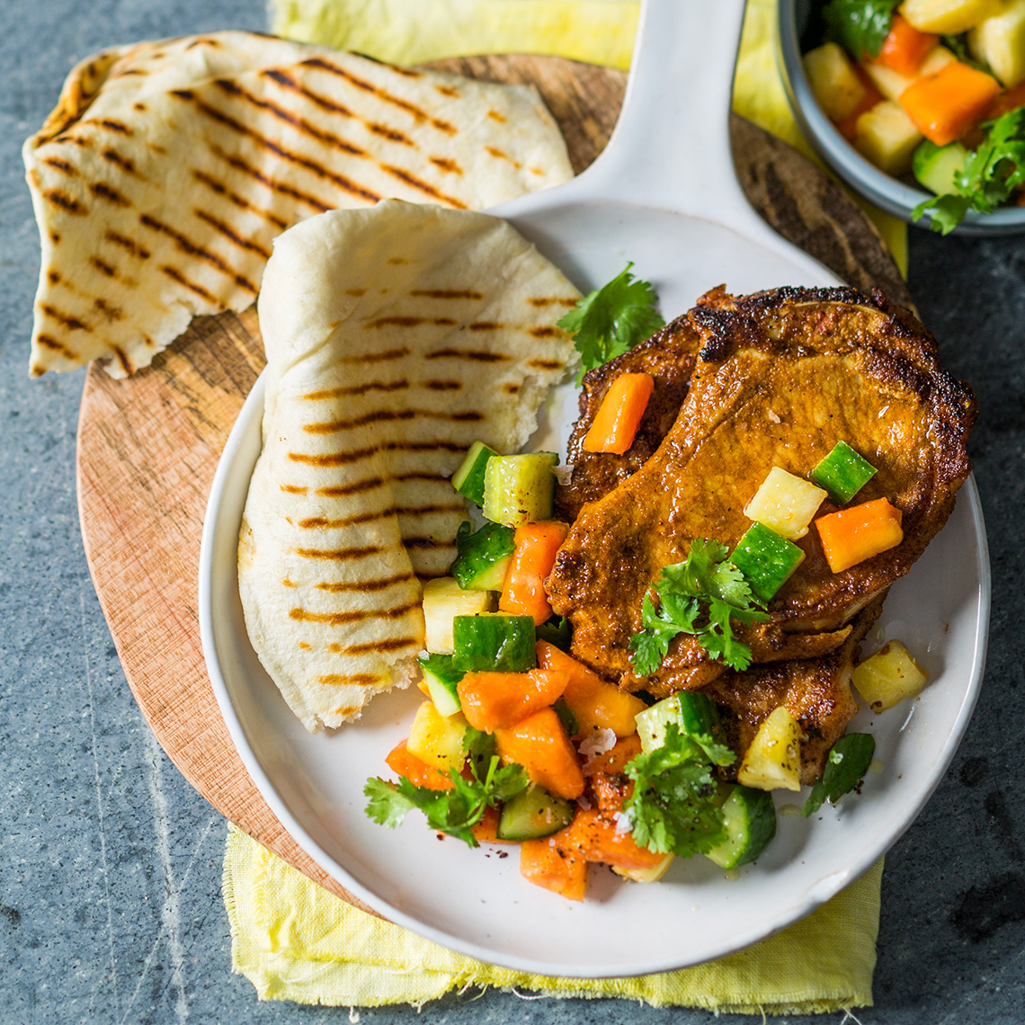 Indian pork chops with chunky salsa