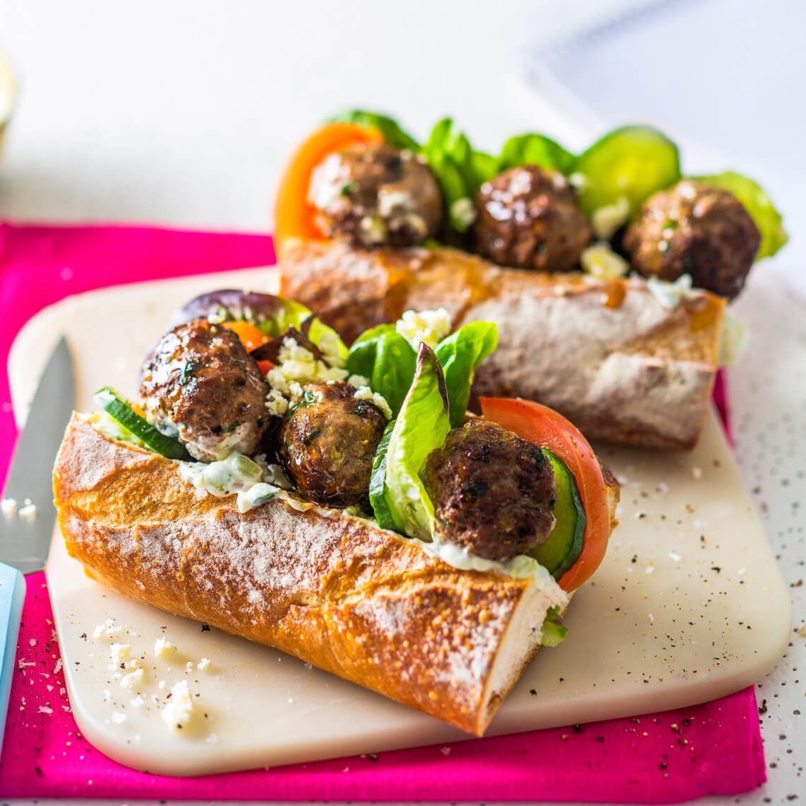 Meatball subs with tzatziki