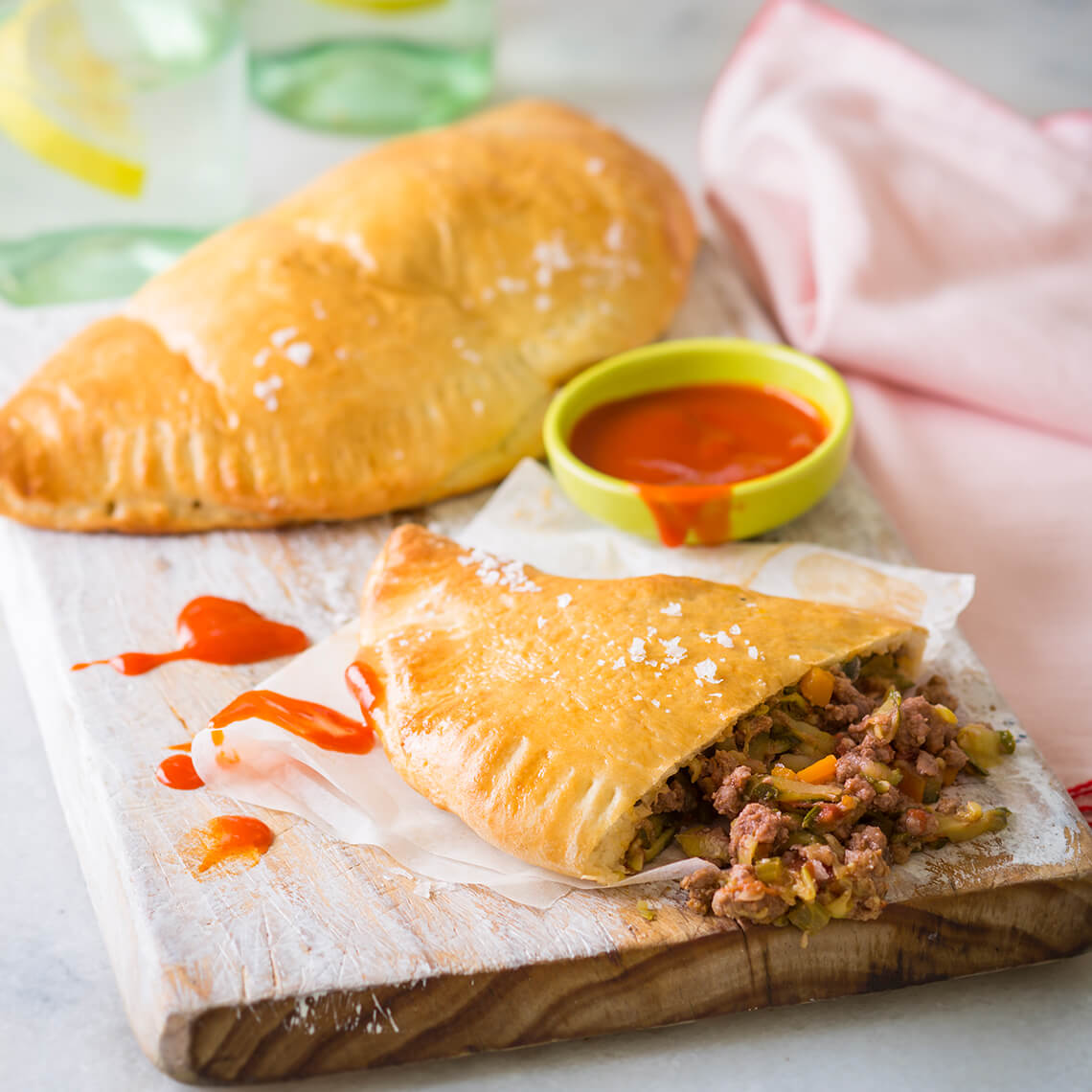 Mince and baby marrow calzones