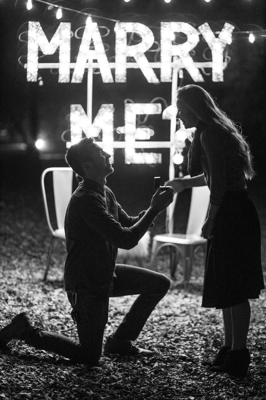 Marriage proposal idea with lights