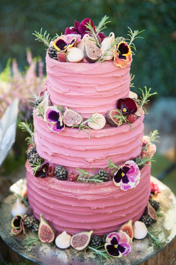 Pink Textured Buttercream Wedding Cake with fruits