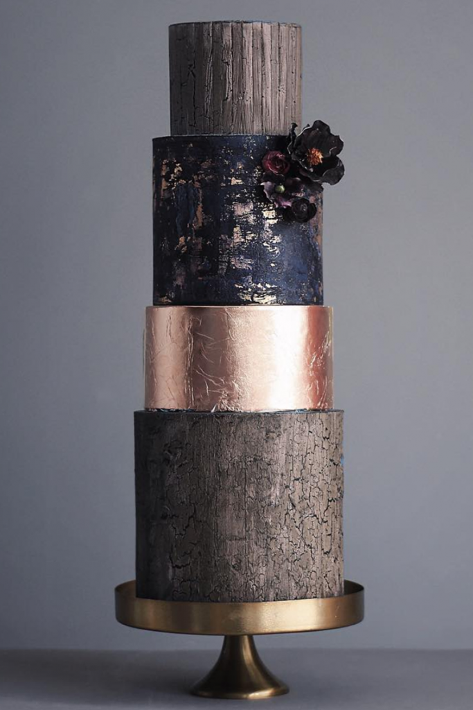Minimalistic Black Wedding Cake With Gold Details